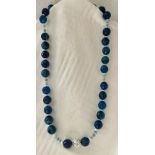 Blue round 12 mm faceted Agate Beads Blue Opal Necklace 20.5 inch long 925 silver toggle clasp