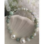 Jadeite Stretchy Bracelet shell pearl and 925 ball