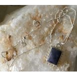 Italian made necklace chain 12 cts Tanzanite Cabochon 18x13 mm setting 29 x19 mm Chain 20