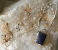 Italian made necklace chain 12 cts Tanzanite Cabochon 18x13 mm setting 29 x19 mm Chain 20
