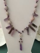 Contemporary Necklace Kunzite Amethyst cultured freshwater pearl on 925 silver clasp