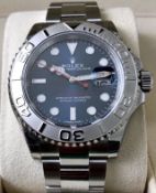 New 40mm Rolex Yacht-Master 116622 Blue Dial. Boxed with protective factory case stickers in place.