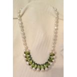 Real Freshwater Cultured Button Pearls hand knotted green metallic pearls Necklace 1920 style