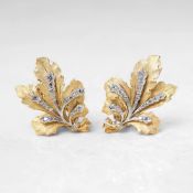 Buccellati 18k Yellow Gold 0.50ct Diamond Leaf Design Earrings