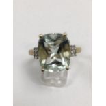 Beautiful 9ct yellow gold diamond and green quartz ring