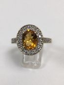 18ct yellow gold citrine & diamond oval cluster ring