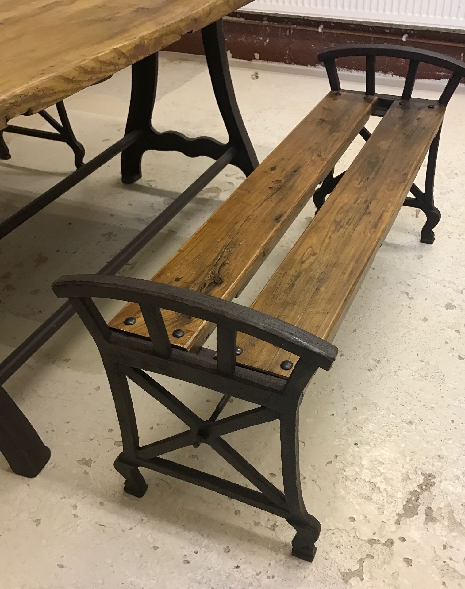 Pair of rustic benches with cast iron ends - Image 2 of 3