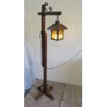 Solid oak antique lantern adjustable floor lamp circa 1949