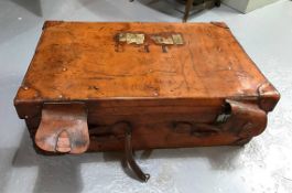 Antique leather suitcase, initialled J.E.B
