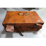 Antique leather suitcase, initialled J.E.B