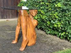 Enigma' sculpture, carved wood and glass table by Andrew Swinton