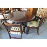 Edwardian inlaid dining table and chairs with claw feet and castors