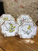 Spode Stafford Flowers, 4 cabinet plates, floral decoration and hand embellished with gilt