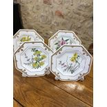 Spode Stafford Flowers, 4 cabinet plates, floral decoration and hand embellished with gilt