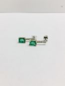 9ct Emerald diamond drop earrings,two 6mmx4mm emerald cut Emeralds natural Zambian,0.12ct diamond,
