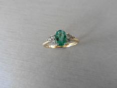 18ct Emerald diamond Nanette style ring,1ct 7mm by 5mm emerald natural(Zambian),0.18ct (6)