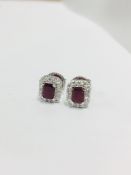18ct white gold ruby diamond stud earrings,0.50ct natural ,0.17ct brilliant and baguette diamonds,