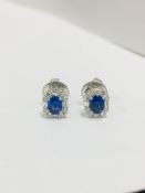 18ct white gold Sapphire diamond Earrings,Sapphire natural oval 0.76ct,0.26ct Diamond brilliant