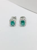 18ct white gold emerald diamond stud earrings,0.76ct natural emerald,0.26ct brilliant cut diamonds,g