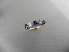 18ct Sapphire diamond five stone ring,0.75ct sapphire ,0.30ct brilliant cut diamonds h colour si2
