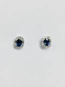18ct white gold Sapphire diamond stud earrings,0.50ct natural sapphire,0.17ct brilliant and baguette