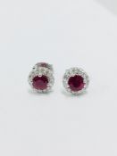 18ct Ruby & Diamond Stud Earrings,0.58ct natural ruby,0.17ct brilliant cut diamonds g colour vs