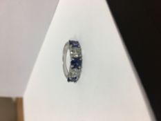 18ct white gold 2.50ct sapphire diamond 5 stone ring,1.50ct sapphire,1ct diamonds i1 quty I colour,
