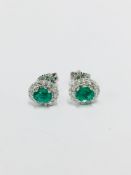 18ct white gold emerald diamond earrings,oval natural emerald 0.30ct,0.14ct brilliant cut diamonds,g