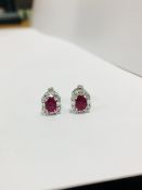 18ct white gold ruby diamond stud earrings,0.50ct natural Ruby,0.17ct brilliant and baguette