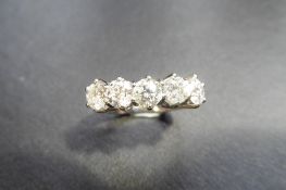 1.50ct platinum 5 stone diamond ring,5x.30ct diamonds brilliant cut si3 clarity i colour ,4gms
