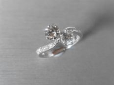Platinum two stone diamond ring,1.20ct total diamond weight,two 0.50ct h colour vs clarity
