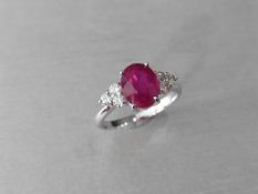 Ruby and diamond navette cluster ring ,1ct Ruby (treated),6 diamonds 0.03ct each h colour si2