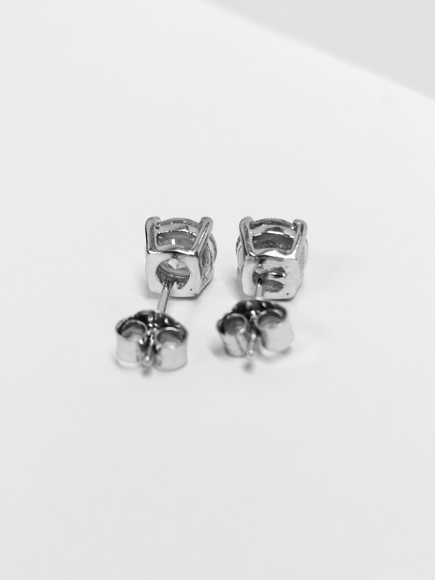 2.02ct Solitaire diamond stud earrings set with brilliant cut diamonds. I colour, I1 clarity Set - Image 3 of 3