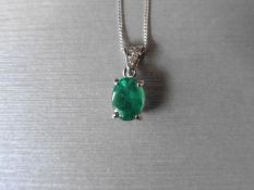 1.60ct Emerald and diamond pendant with an 8x6mm oval cut emerald ( oil treated ) and a diamond
