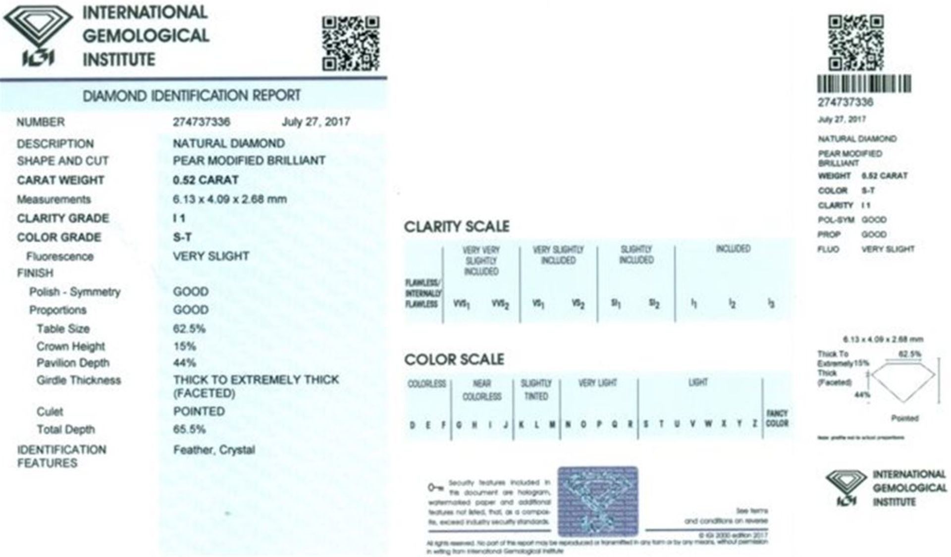 IGI Certified 0.52 ct. Diamond - S - T - I 1 UNTREATED - Image 2 of 7