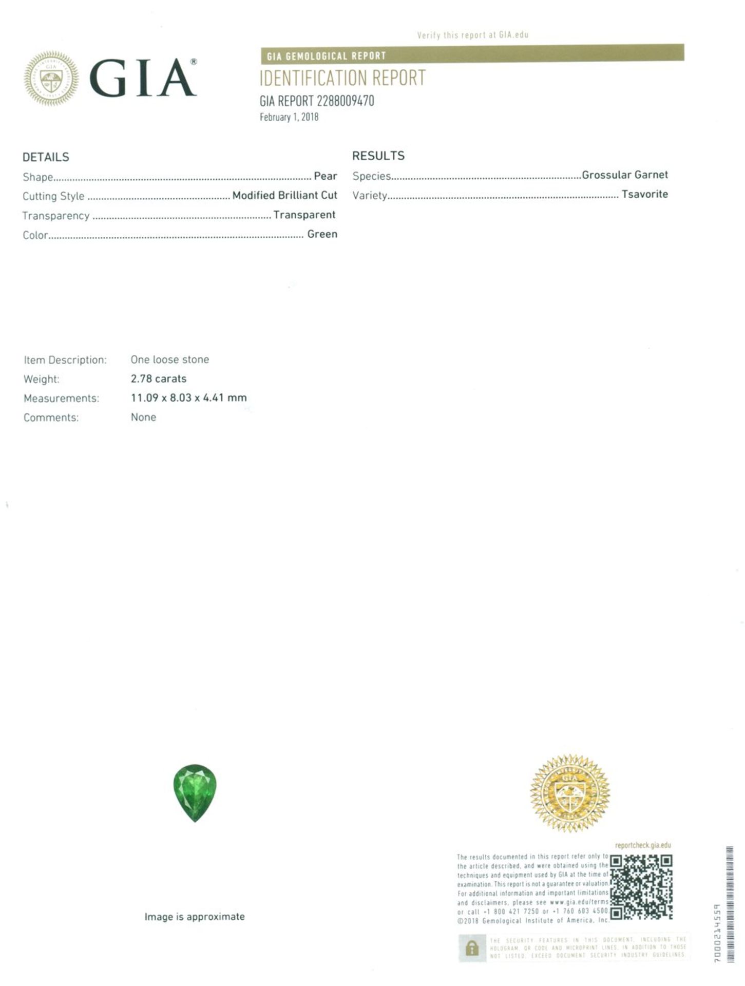 GIA Certified 2.78 ct. Tsavorite (Grossularite-Garnet) - Image 2 of 6