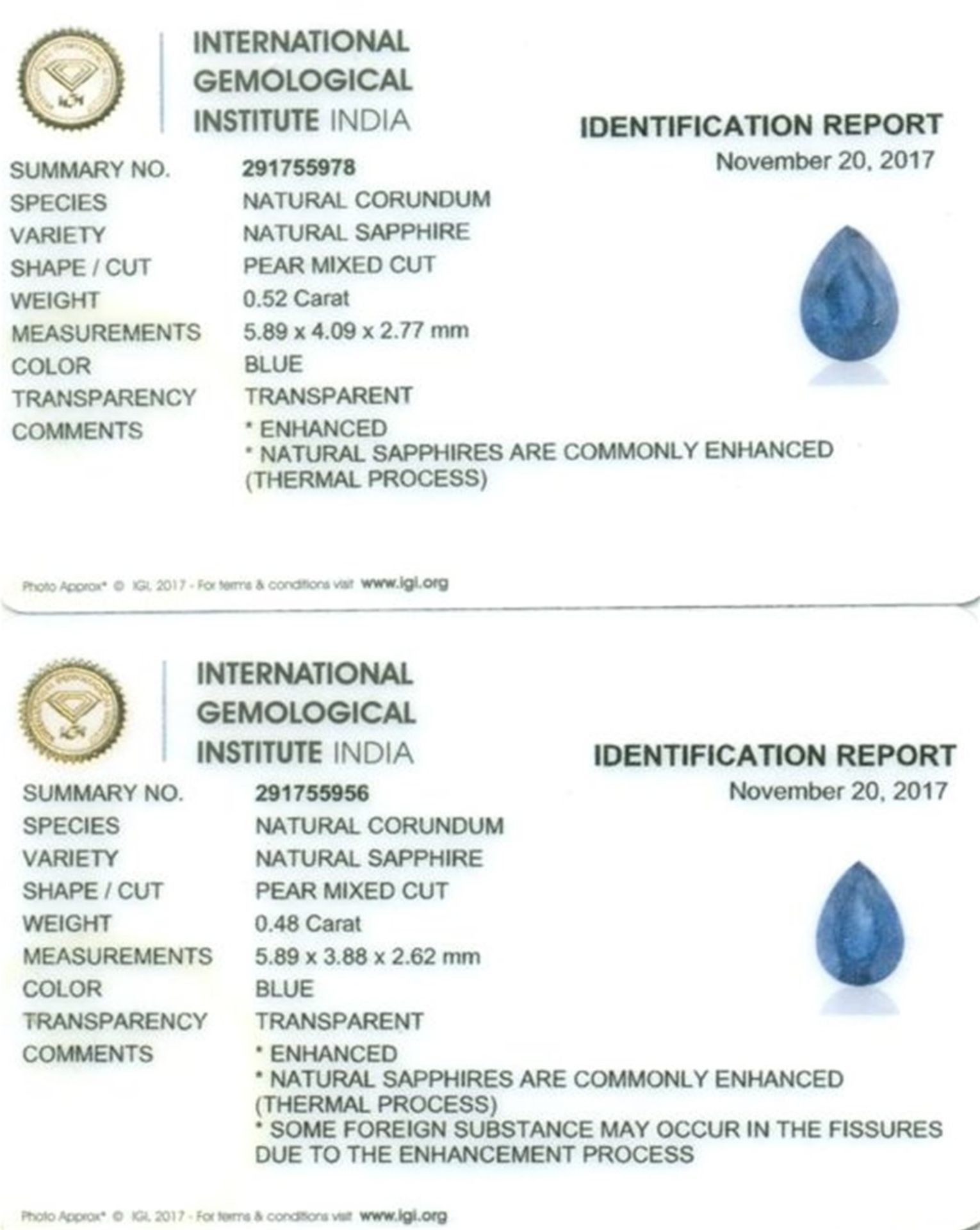 IGI Certified - Set of 2 Blue Sapphires MADAGASCAR - Image 2 of 5