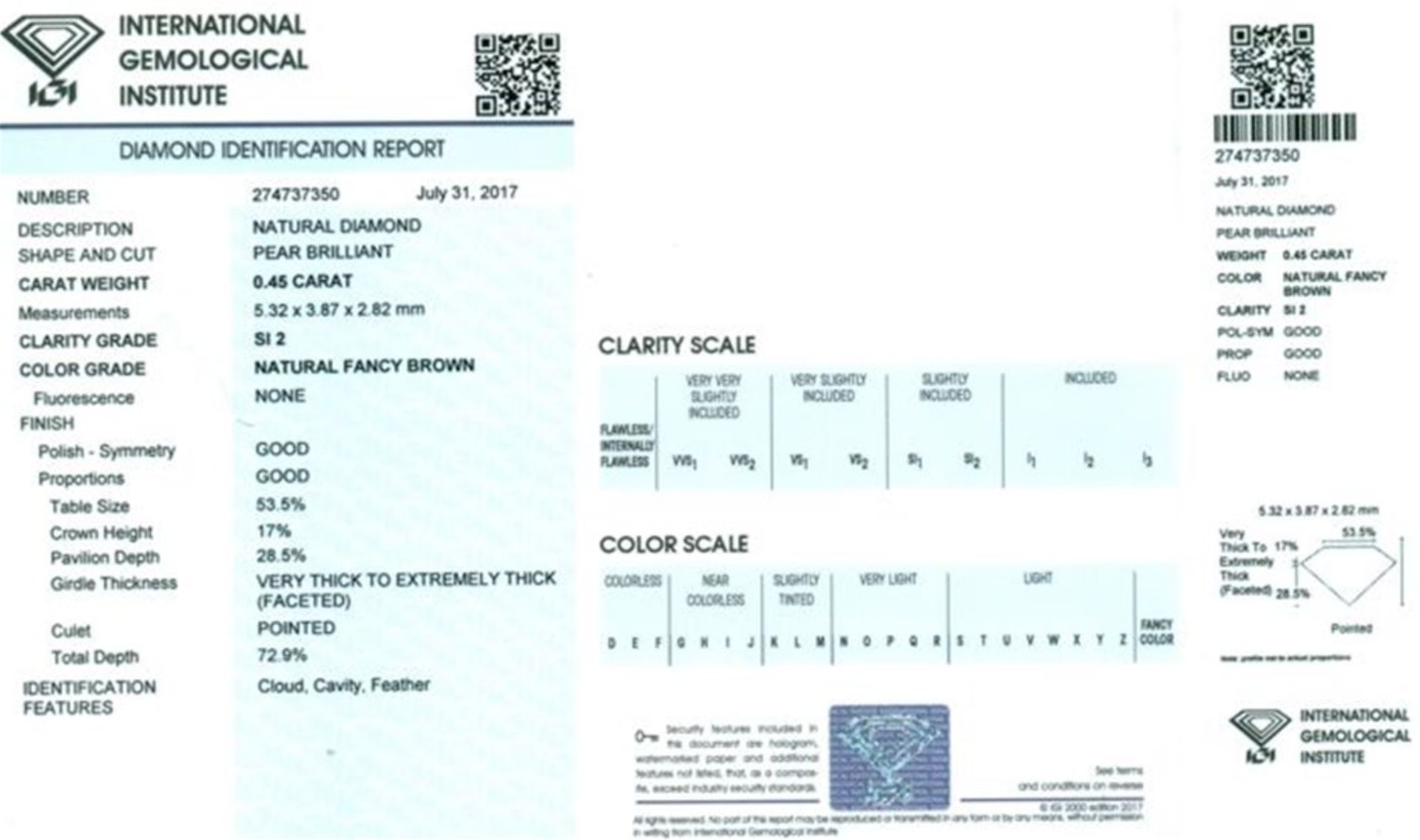 IGI Certified 0.45 ct. Fancy Brown Diamond - SI 2 UNTREATED - Image 2 of 6