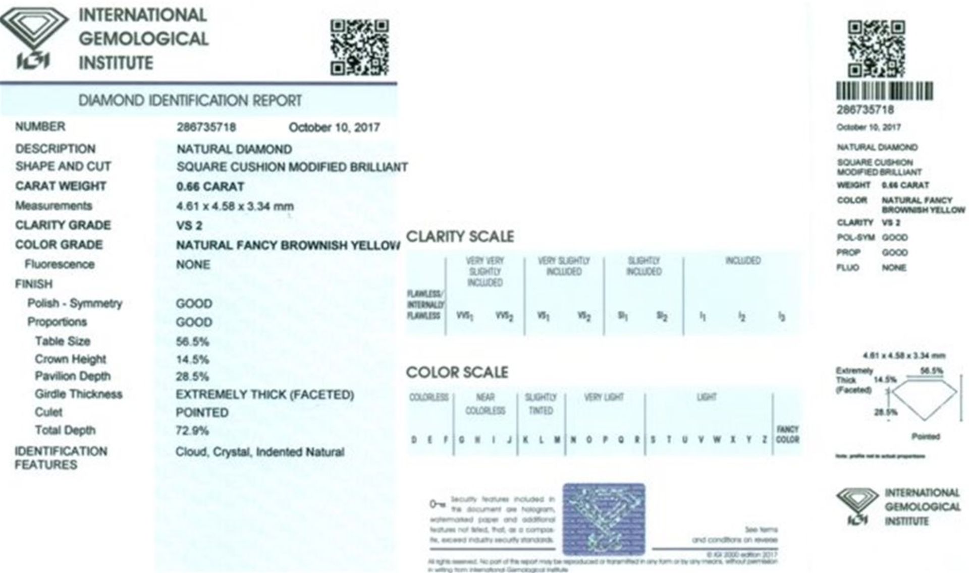 IGI Certified 0.66 ct. Diamond - Fancy Brownish Yellow - VS 2 UNTREATED - Image 2 of 6