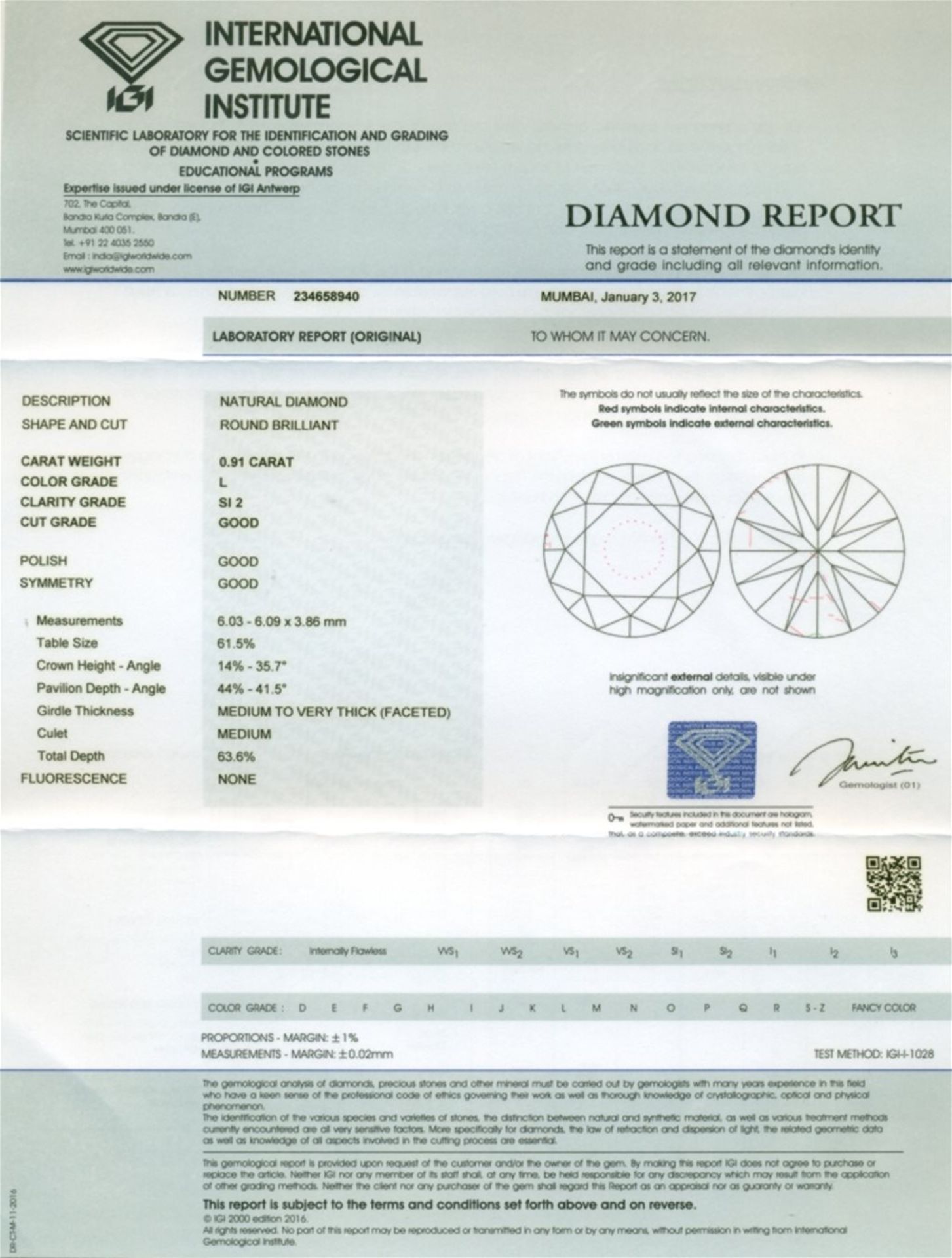 IGI Certified 0.91 ct. Round Brilliant Diamond - L - SI2 - Image 2 of 5