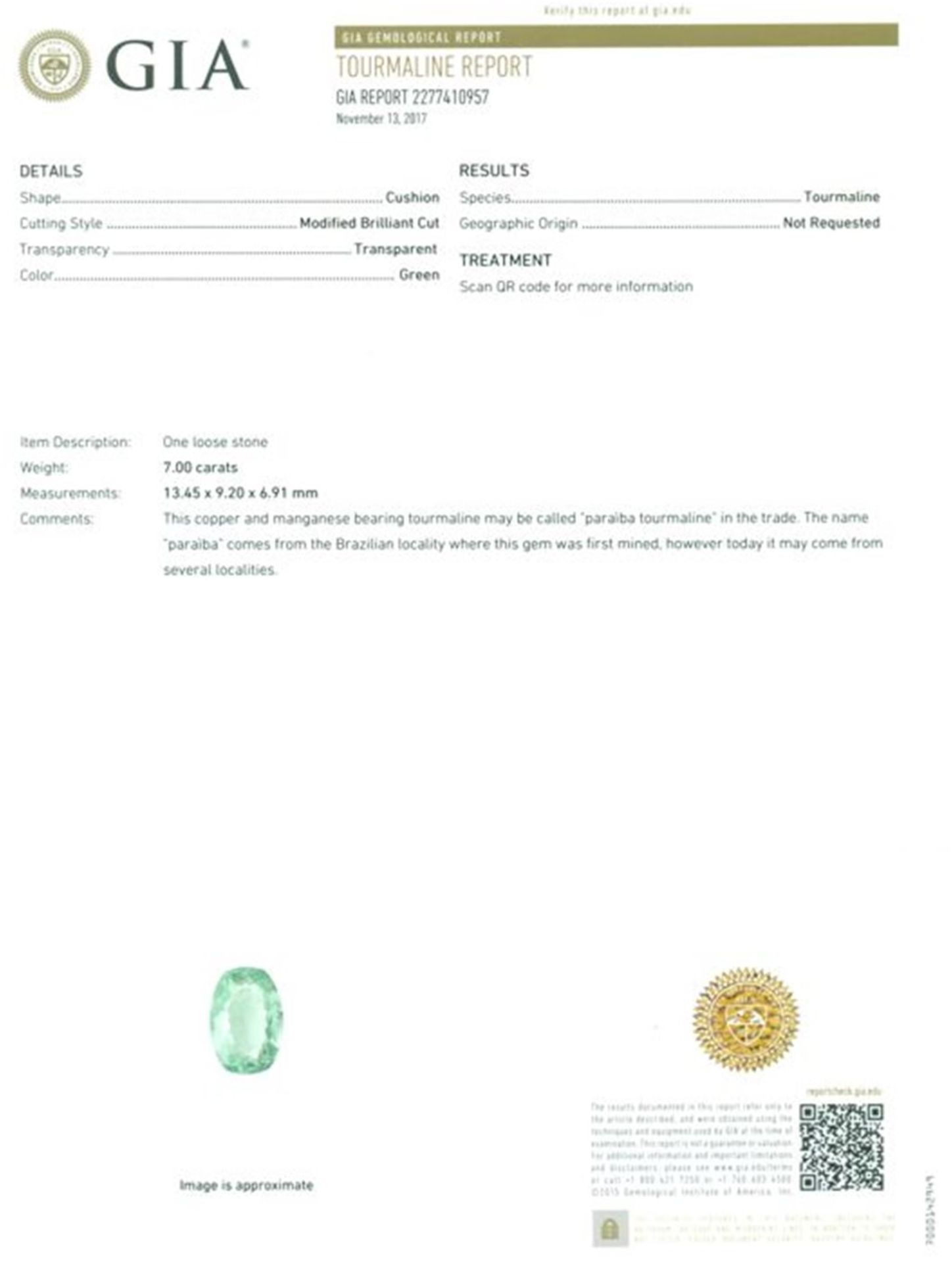 GIA Certified 7.00 ct. Neon Green Paraiba Tourmaline BRAZIL - Image 2 of 6