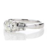 18ctWhite Gold Single Stone With Baguette Set Shoulders Diamond Ring (1.03) 1.26