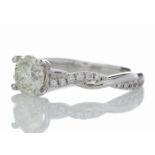 18ct White Gold Single Stone Diamond Ring With Waved Stone Set Shoulders (1.06) 1.22
