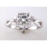 18ct White Gold Single Stone Diamond Ring With Marquise Set Shoulders (1.00) 1.16