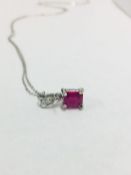 platinum ruby diamond pendant and chain,5x4mm ruby(tested) treated,platinum setting 1.3gms diamond