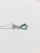 Platinum diamond Aquamarine pendant and chain,6x4mm aquamarine,platinum diamond set setting(3x0.01ct