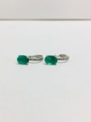 9ct diamond emerald drop earrings,2ct natural emeralds ,0.12ct diamond h colour si clarity,Italian