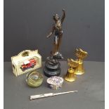 Vintage Retro Parcel of Collectables Includes Spelter Statue Paperweight & Brass Bells NO RESERVE