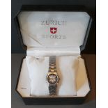 Wrist Watch Ladies Zurich Sports Stainless Steel In Original Box