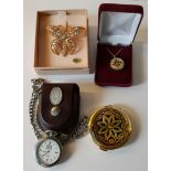 Vintage Parcel of Costume Jewellery & Pocket Watch Includes Compact Kirk Folly etc